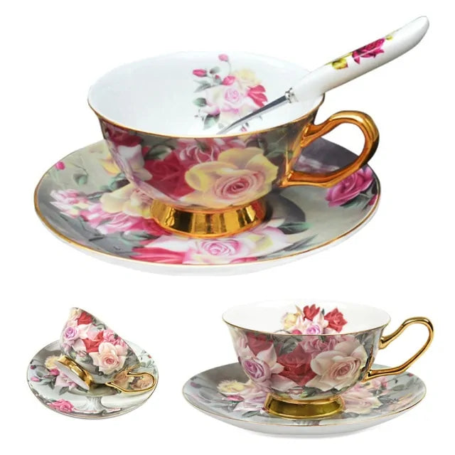European Royal Bone China Tea Cup & Saucer Set – Vintage Elegance