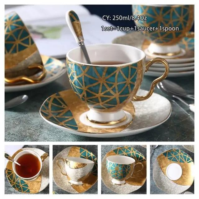 European Royal Bone China Tea Cup & Saucer Set – Vintage Elegance