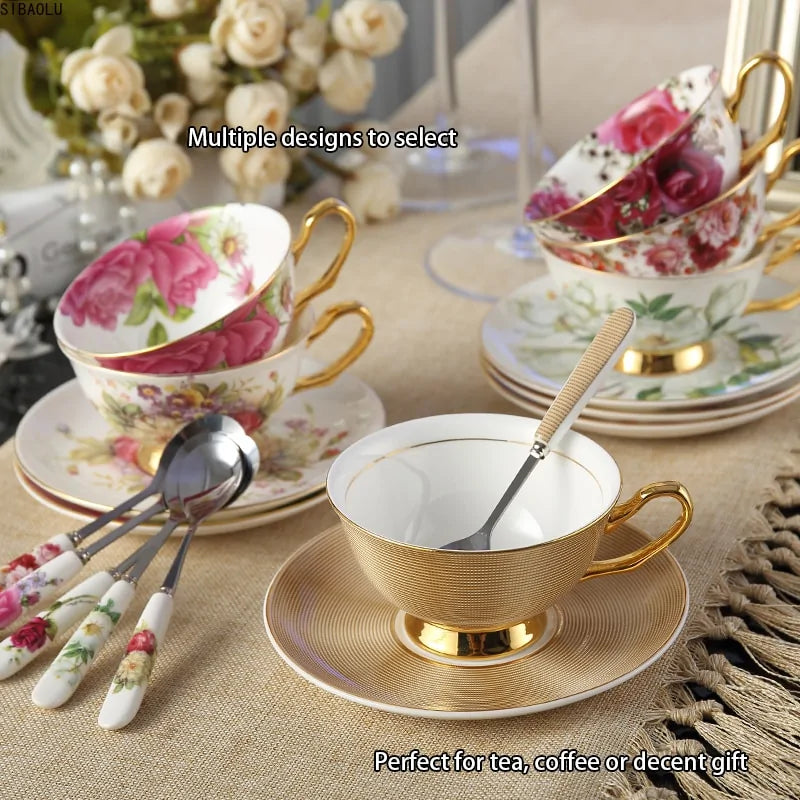European Royal Bone China Tea Cup & Saucer Set – Vintage Elegance