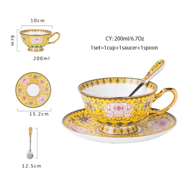 European Royal Bone China Tea Cup & Saucer Set – Vintage Elegance