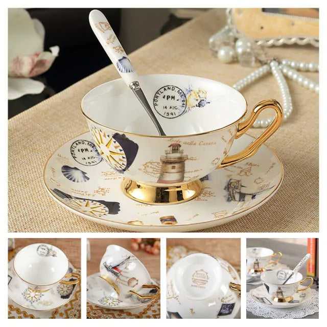 European Royal Bone China Tea Cup & Saucer Set – Vintage Elegance