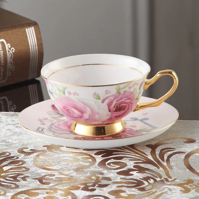 European Royal Bone China Tea Cup & Saucer Set – Vintage Elegance