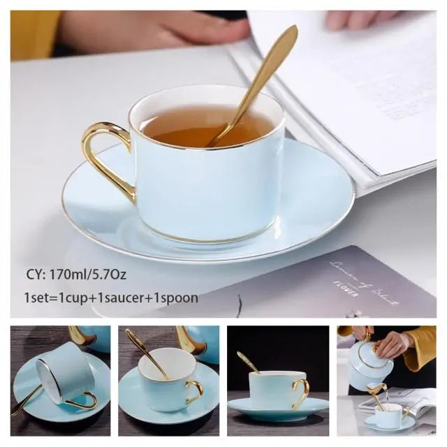 European Royal Bone China Tea Cup & Saucer Set – Vintage Elegance