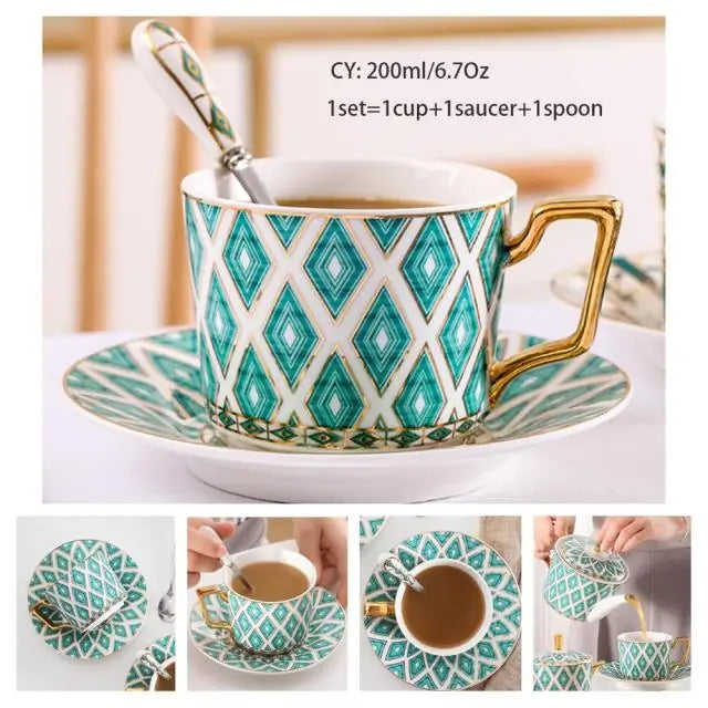 European Royal Bone China Tea Cup & Saucer Set – Vintage Elegance