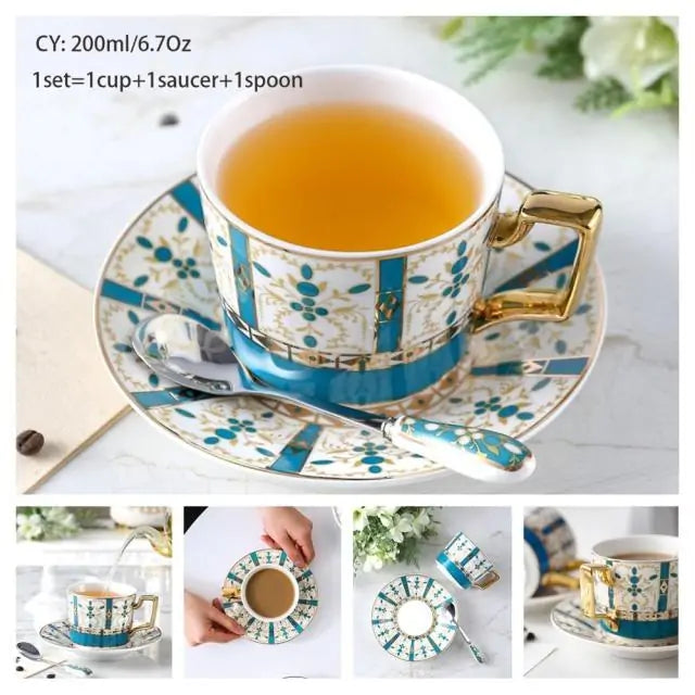 European Royal Bone China Tea Cup & Saucer Set – Vintage Elegance