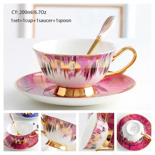 European Royal Bone China Tea Cup & Saucer Set – Vintage Elegance